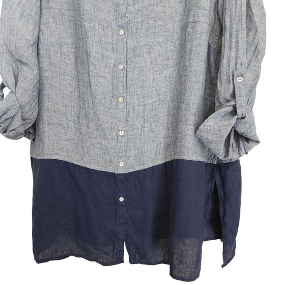 Artisan NY 100 % Linen Color block 2 tone women's 1X XL Tunic shirt Roll-Tab - Picture 3 of 11